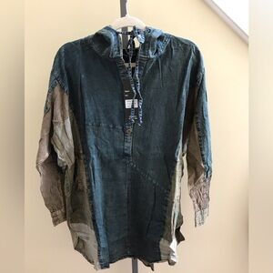 YOUNG THREADS NWT Hoodie Denim Olive Boho pockets size medium